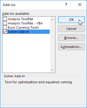 how to install excel solver add in