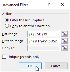excel for mac filter row by unique cell