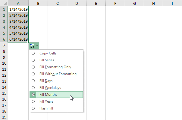 autofill a series in excel for mac without mouse