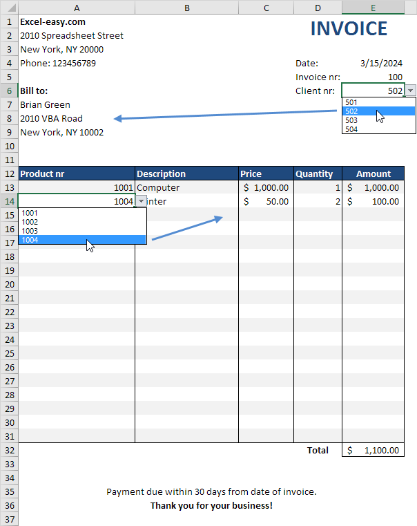 Automated Invoice In Excel In Easy Steps 