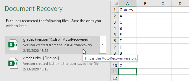 excel files recovery