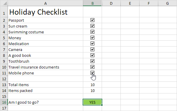 Checkboxes in Excel