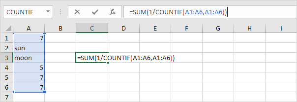 excel mac function for identifying unique values