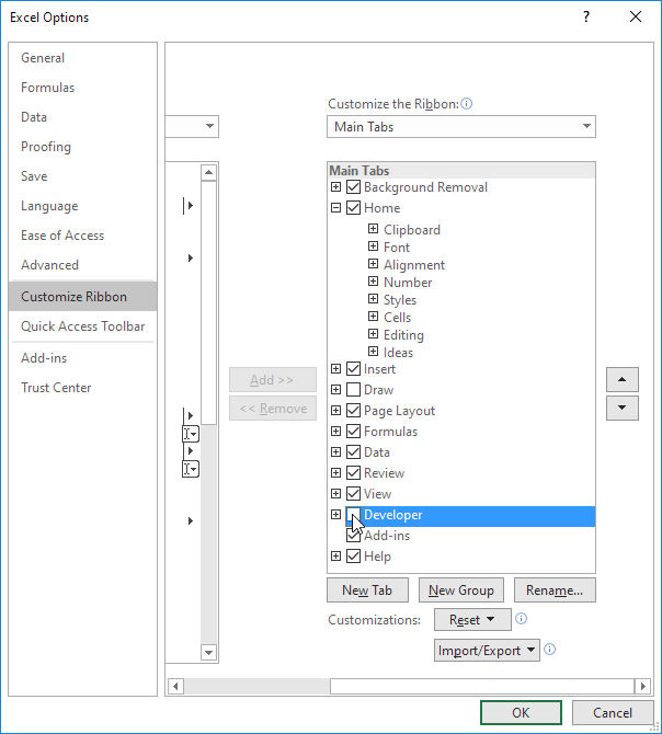 Add The Developer Tab In Excel In Easy Steps 