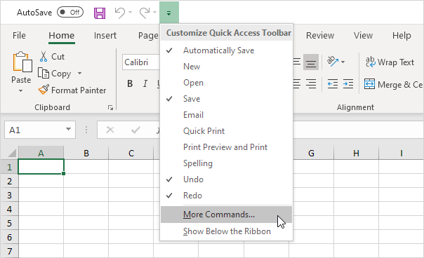 select visible cells excel 2016 quick access toolbar