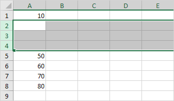 excel shift cells down hotkey