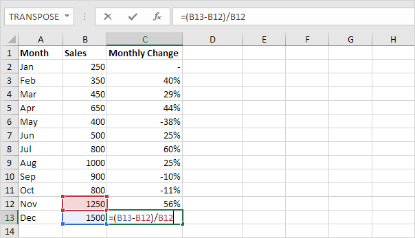 relative cell reference excel calculate percentage