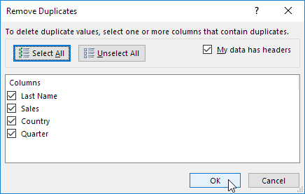 excel formula to remove duplicates in a column