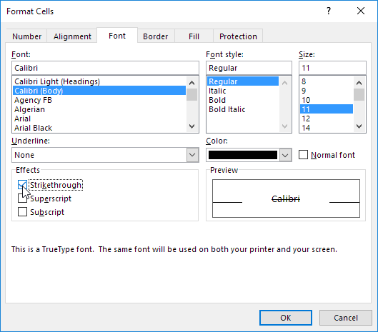 shortcut for crossing out text