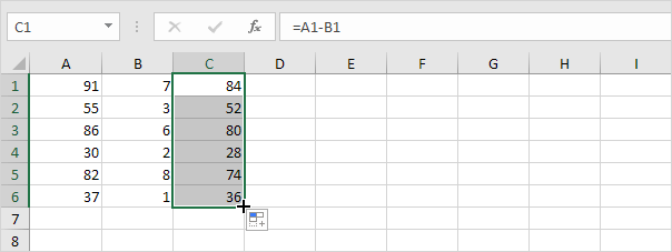 excel formula to subtract