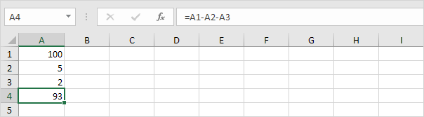 formula to add and subtract in excel