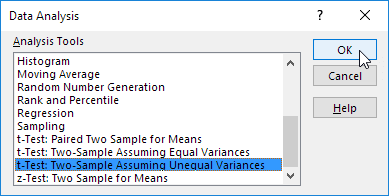 two sample unequal variance t test excel