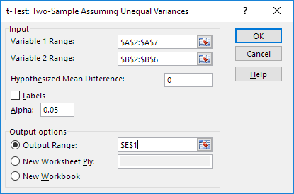two sample unequal variance t test excel type