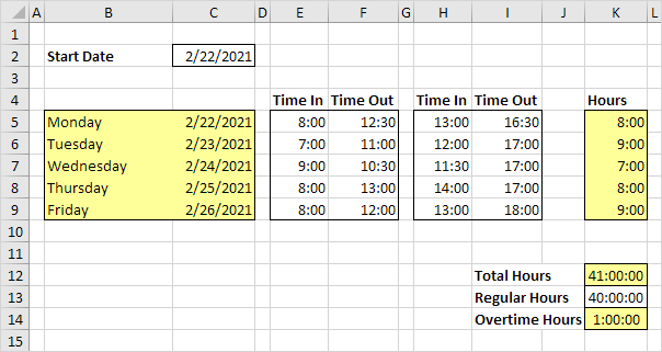 excel template calculating time between hours
