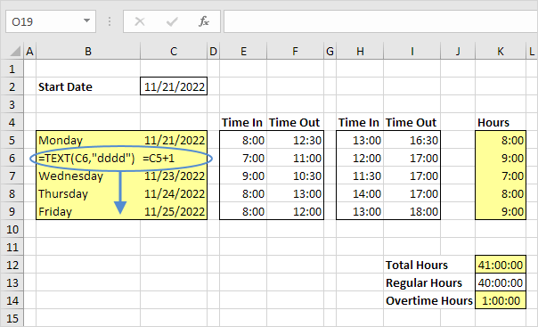 work hours excel template