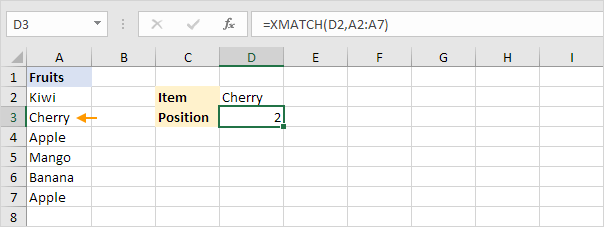 Basic XMATCH function in Excel