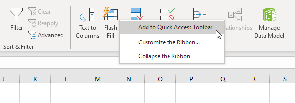 Add to Quick Access Toolbar in Excel