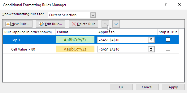 Conflicting Conditional Formatting Rules in Excel