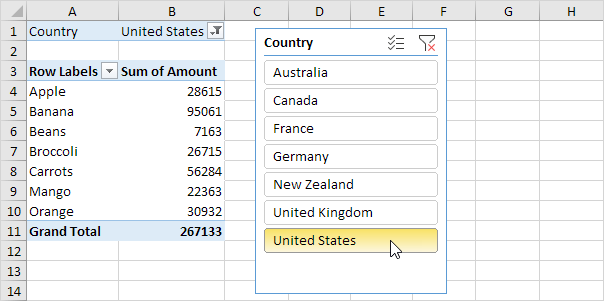 Slicers in Excel