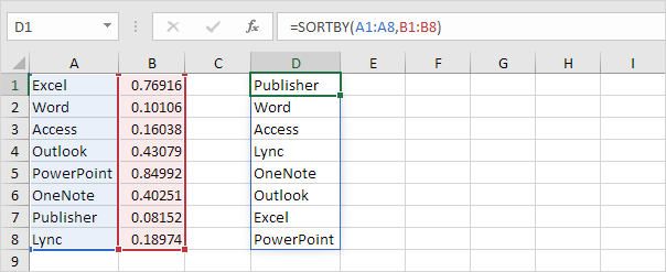 SORTBY function in Excel