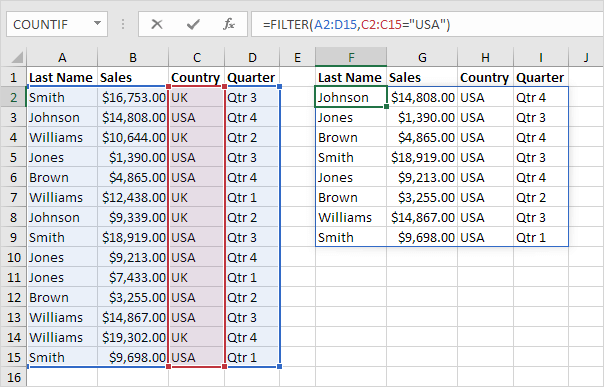 FILTER function in Excel