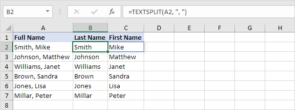 TEXTSPLIT function in Excel