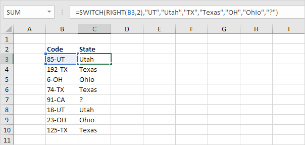 SWITCH function in Excel SWITCH function in Excel