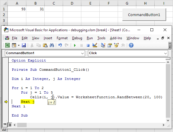 Debug Code in Excel VBA