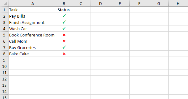 How to Insert a Check Mark in Excel