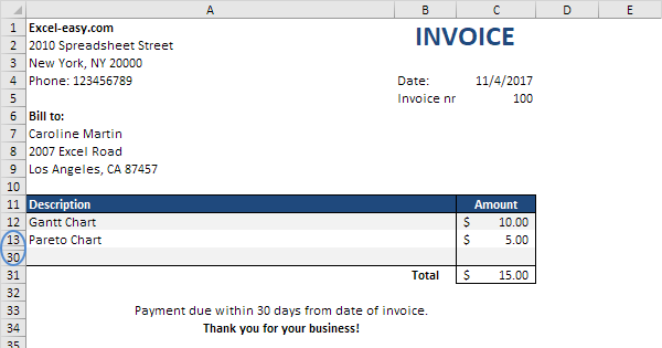 how can make invoice in excel