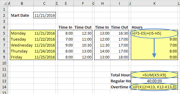 log working hours spreadsheet excel