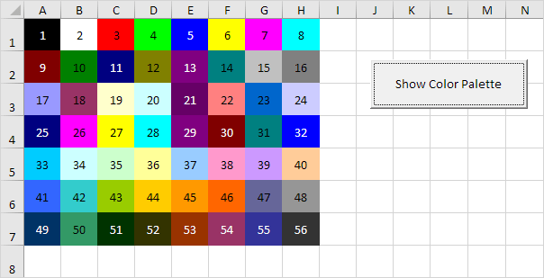 color index codes for mac excel