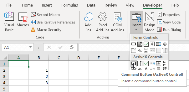add a command button in excel for mac